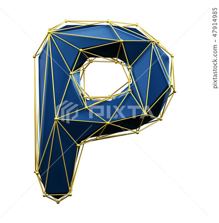 Capital latin letter P in low poly style blue and gold color isolated on white background. 3d 47914985