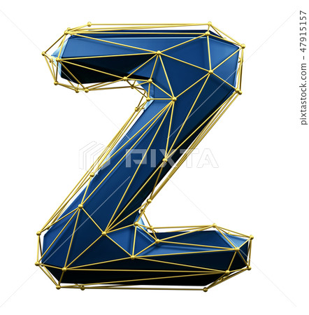 Capital latin letter Z in low poly style blue and gold color isolated on white background. 3d 47915157
