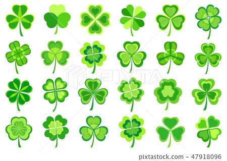 Set of stylized green Patricks leaf clover 47918096