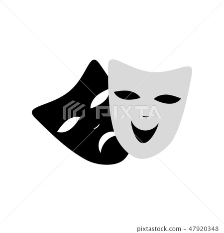 Venecian Carnival masks fun and sad isolated icon. Black and white color. Vector. Isolated Venecian Carnival masks fun and sad isolated icon. Black and white color. Vector. Isolated 47920348