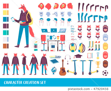 Young animal character creation set. Full length, emotions, different views, gestures. Attractive 47920438