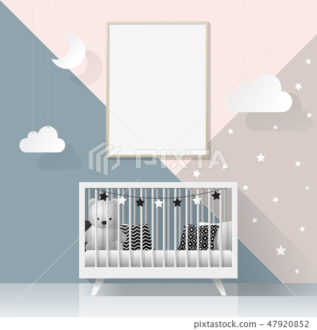 Mock up poster frame in modern baby bedroom Mock up poster frame in modern baby bedroom 47920852