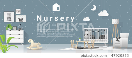 Interior background with modern baby bedroom Interior background with modern baby bedroom 47920853