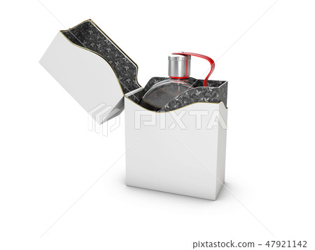 Perfume bottle in black and white box Perfume bottle in black and white box 47921142