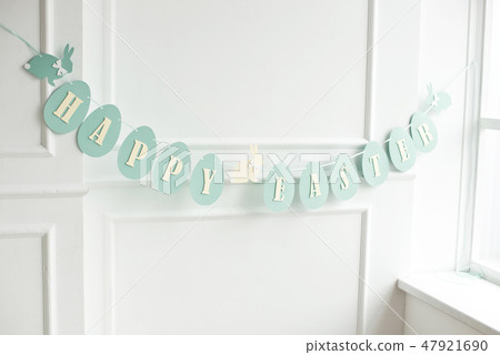Happy easter banner lettering. Holiday postcard template. Space for text, copy. Happy easter banner lettering. Holiday postcard template. Space for text, copy. 47921690