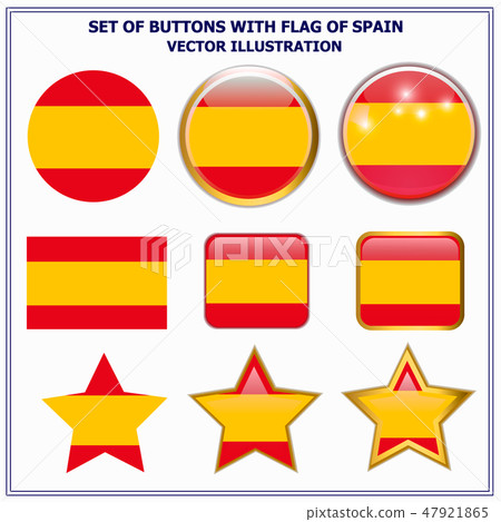 Set of buttons with flag of Spain. Illustration. 47921865