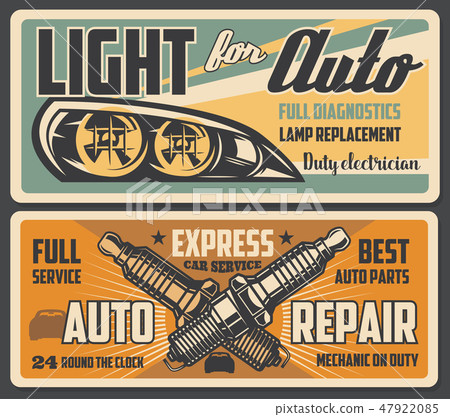 Car repair auto service, light and spark plugs 47922085