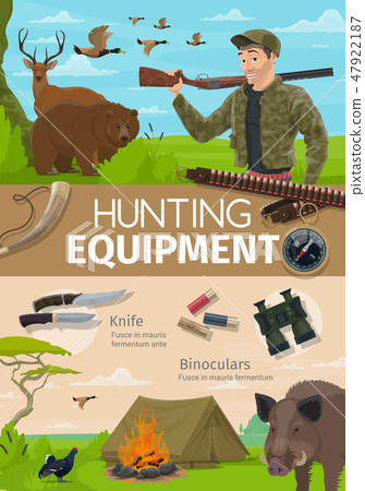Hunting adventure, hunter equipment and animals - Stock Illustration  [47922187] - PIXTA