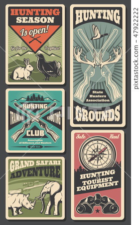 Hunting season, hunter ammo and animals trophy 47922222