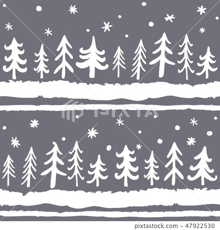Vector hand-drawn seamless pattern with doodle pine trees. Christmas Scandinavian Background Vector hand-drawn seamless pattern with doodle pine trees. Christmas Scandinavian Background 47922530