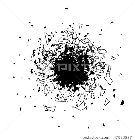 Explosion Cloud of Black Pieces. Sharp Particles Randomly Fly in the Air. Explosion Cloud of Black Pieces. Sharp Particles Randomly Fly in the Air. 47923887