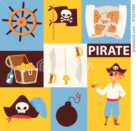 Piratic vector pirating chest and flag skull... - Stock Illustration ...