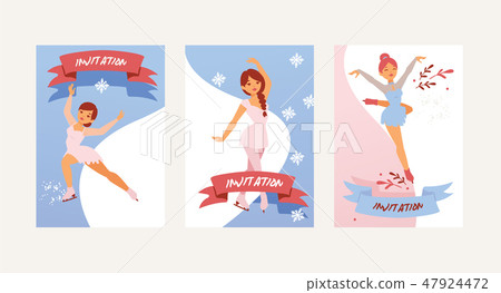 Figure skating vector girl character skates on invitation card to competition and professional Figure skating vector girl character skates on invitation card to competition and professional 47924472