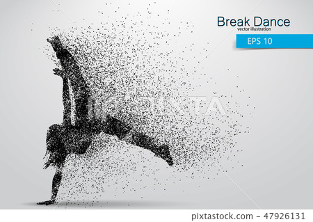 Silhouette of a break dancer from particles. 47926131