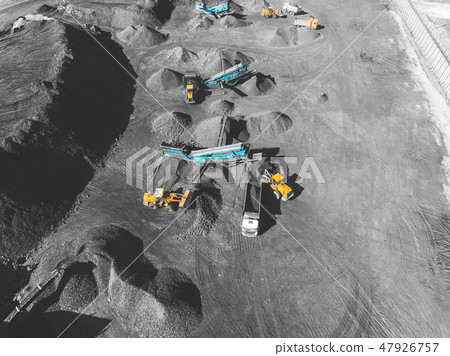 View from above, on the process of sorting coal mined. Open pit mine, Mining coal extractive 47926757