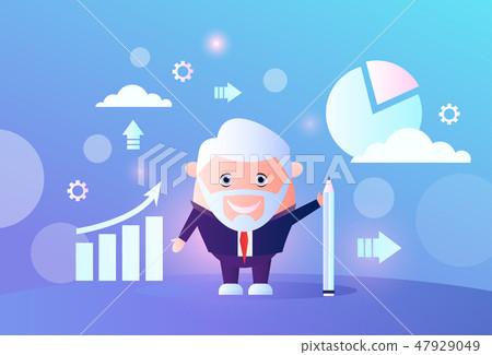 senior businessman analyzing arrow up growth finance chart infographic business man financial data 47929049