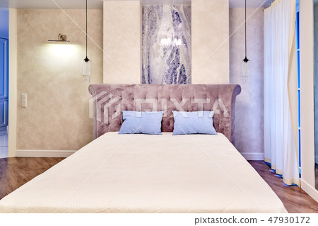 Big comfortable double bed in elegant luxary bedroom Big comfortable double bed in elegant luxary bedroom 47930172