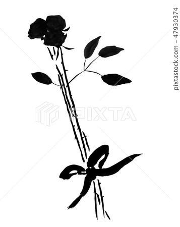 玫瑰禮物水墨畫插圖灰色手寫 47930374