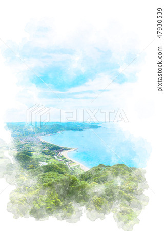藍天和港口城市水彩樣式 47930539