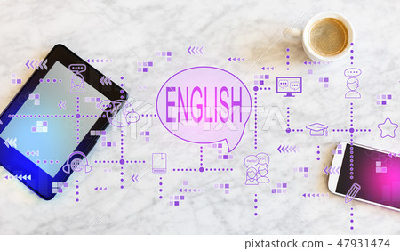 English with tablet and phone English with tablet and phone 47931474