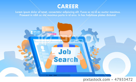 Male Employee Job Search Sign Computer Screen 47933472