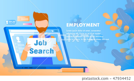 Man Look for Employment. Character Hold Nameplate 47934452