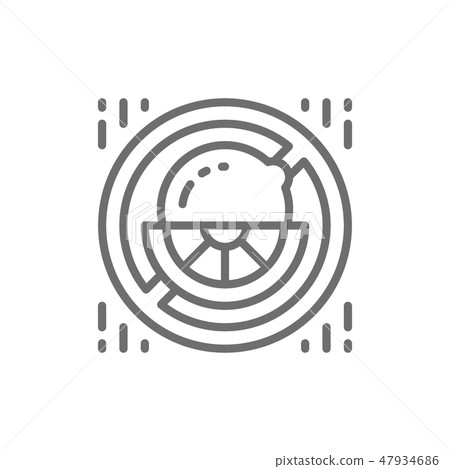 Forbidden sign with lemons, citrus allergy line icon. 47934686