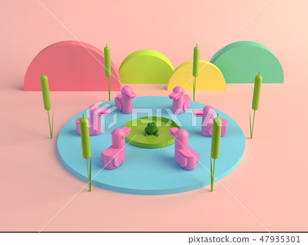 3d rendering ducks and frog minimal 47935301