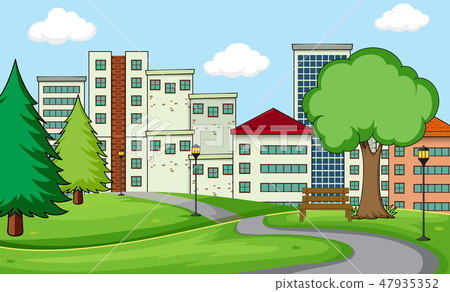 A simple park scene - Stock Illustration [47935352] - PIXTA