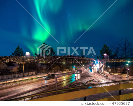 Night view and aurora of Tromso in Norway Night view and aurora of Tromso in Norway 47935657