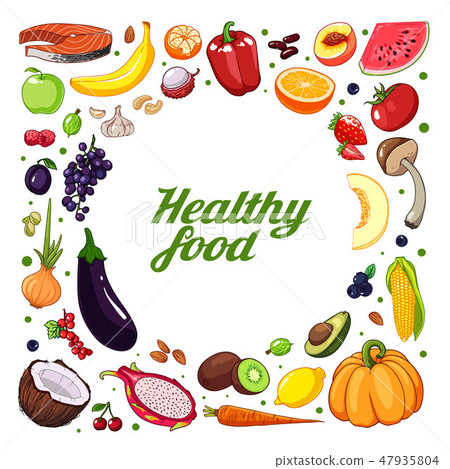 Vector hand drawn fruits and vegetables background Vector hand drawn fruits and vegetables background 47935804