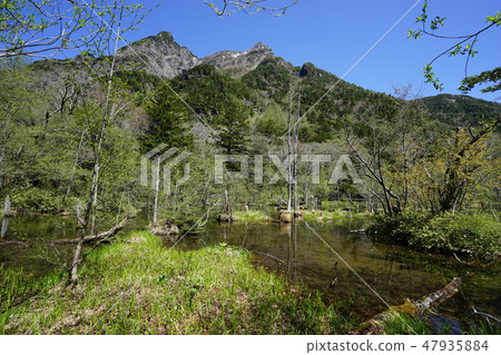 早春的上高地的Kaidaka泥潭 47935884