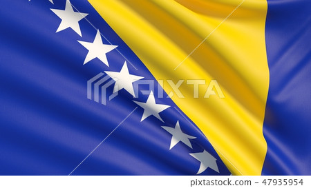 Flag of Bosnia and Herzegovina. Waved highly detailed fabric texture. 47935954
