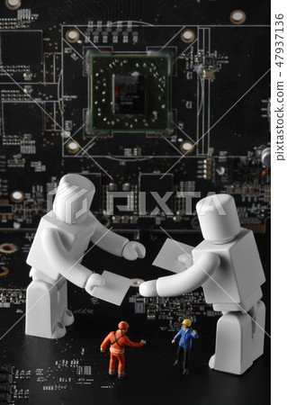 AI robot which exchanges business cards at business site of future society 47937136