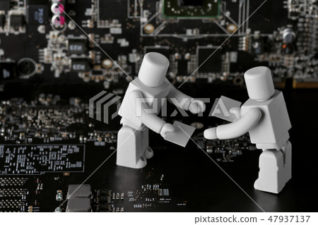 AI robot which exchanges business cards at business site of future society 47937137