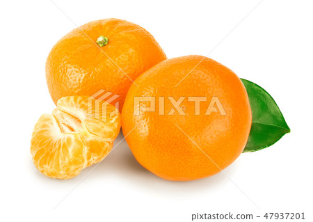 tangerine or mandarin fruit with leaves isolated on white background tangerine or mandarin fruit with leaves isolated on white background 47937201