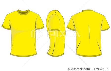 Yellow t-shirt in front, side and back views Yellow t-shirt in front, side and back views 47937306
