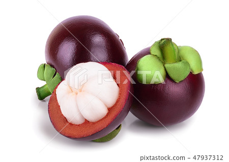 ripe mangosteen isolated on white background closeup 47937312