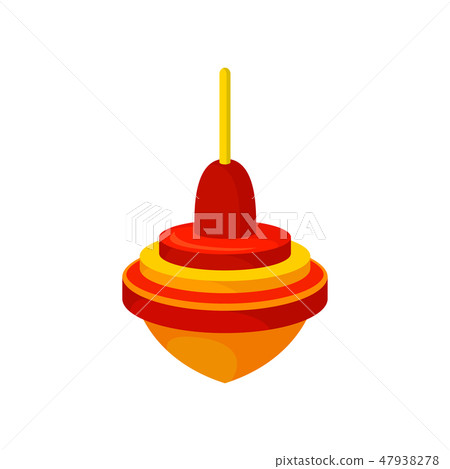 Flat vector icon of bright red-orange whirligig. Plastic spinning top. Traditional children toy Flat vector icon of bright red-orange whirligig. Plastic spinning top. Traditional children toy 47938278