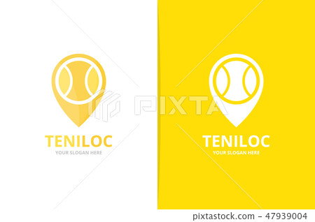 Vector tennis and map pointer logo combination. Unique ball and pin logotype design template. 47939004