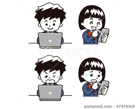 Middle and high school girls using laptops and smartphones 47939309