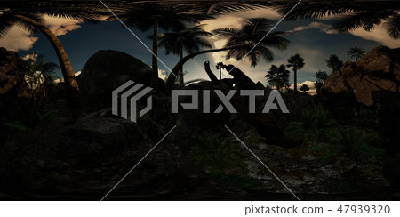 vr 360 camera inside tropical cave in jungle  47939320