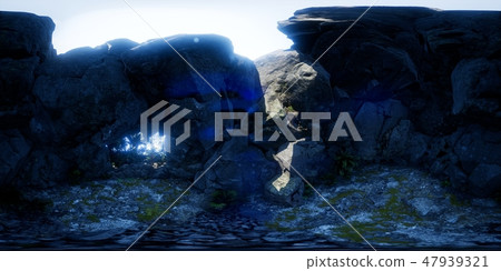vr 360 camera inside tropical cave in jungle 47939321