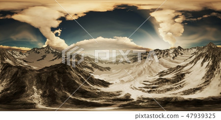 VR 360 Rays of Sunset on the Tops of the Mountains 47939325