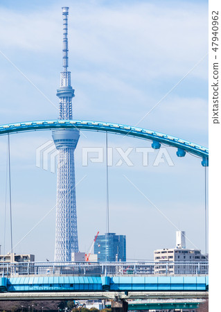 從前Nakagawa Fureai橋樑看的東京天空樹 從前Nakagawa Fureai橋樑看的東京天空樹 47940962