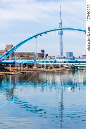 從前Nakagawa Fureai橋樑看的東京天空樹 從前Nakagawa Fureai橋樑看的東京天空樹 47940963