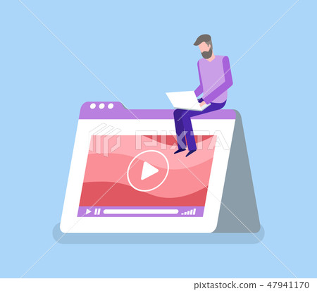 Man with Laptop, Interface of Video Player Vector - Stock Illustration ...