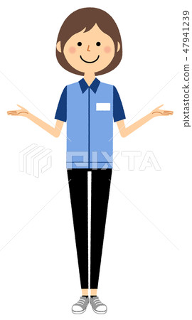Female clerk spread out both hands 47941239