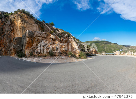 Ultra wide angle of u-shape curve in the mountain 47941375