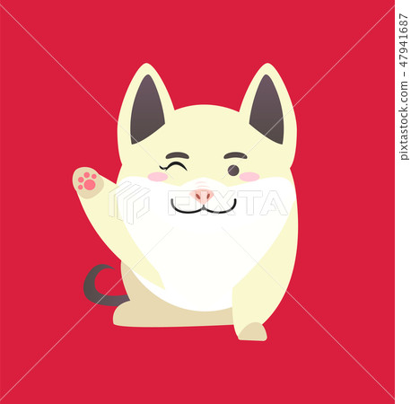 White Pig with Winking Face and Raised Paw Vector 47941687
